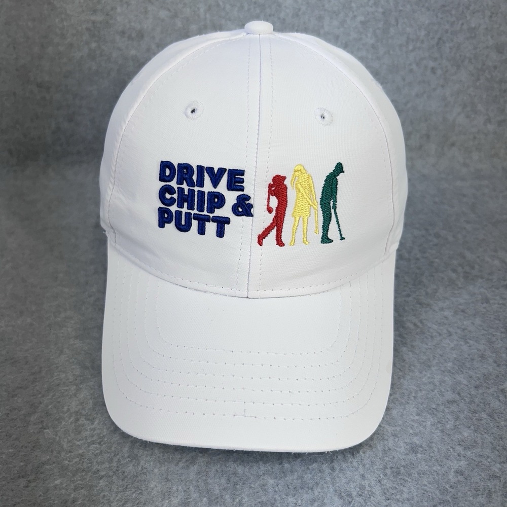 Drive Chip & Putt Youth Golf Cap White Strapback Adjustable Hat Embroidered